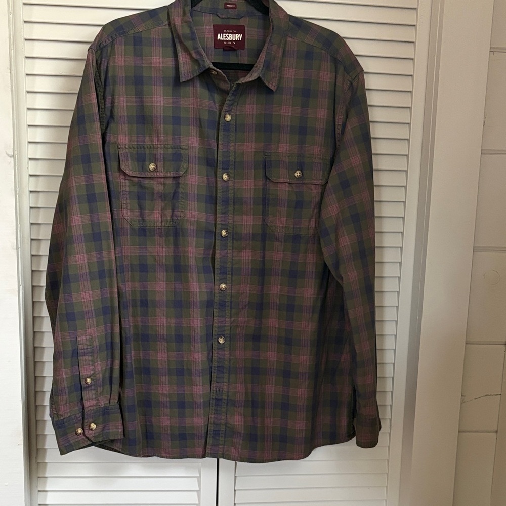 Alesbury Men's Casual Plaid Shirt - Green and Purple